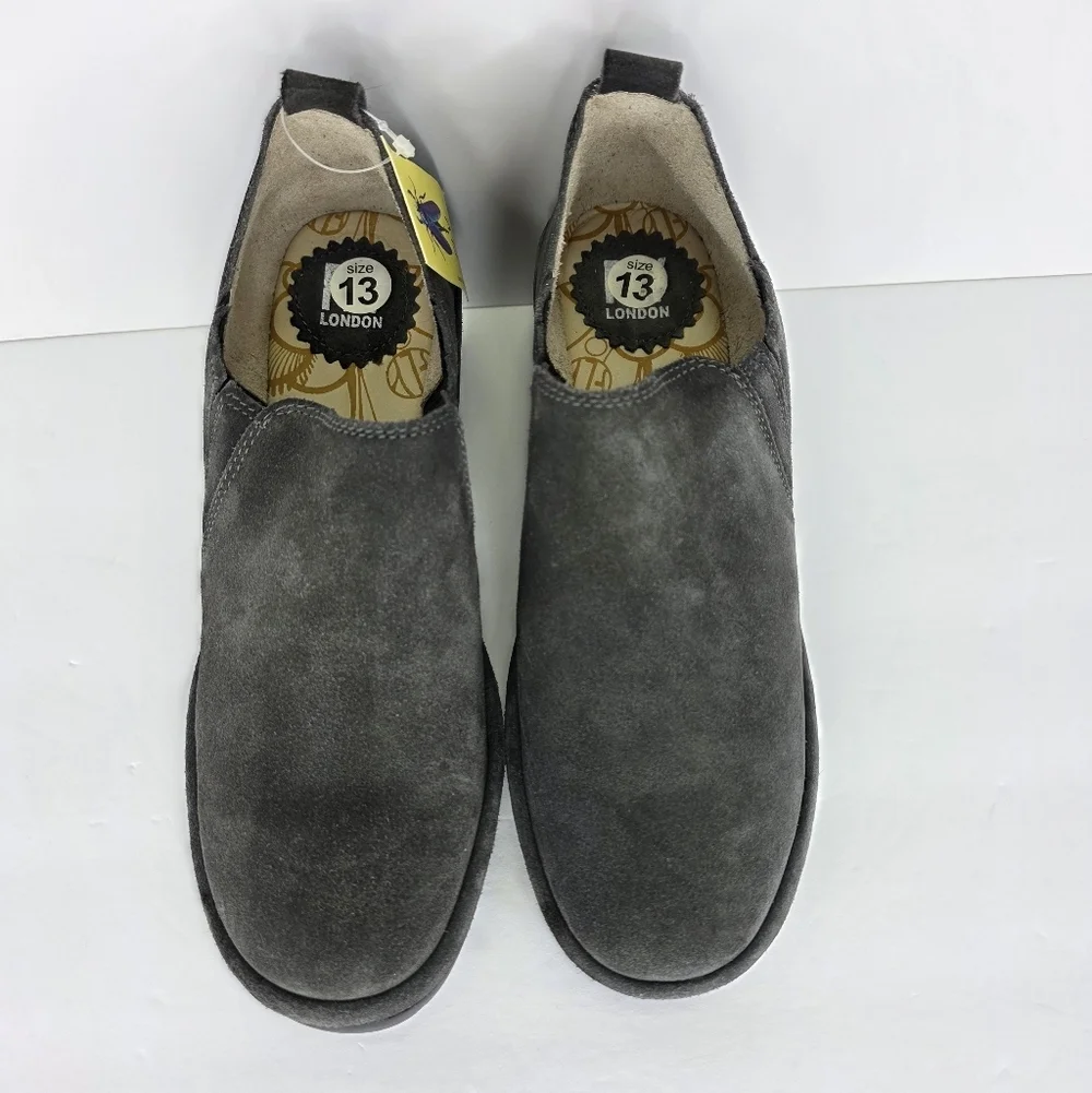 Fly London Wate Girl's Low Ankle Slip-On Booties Gray Suede Block Heel Size 13